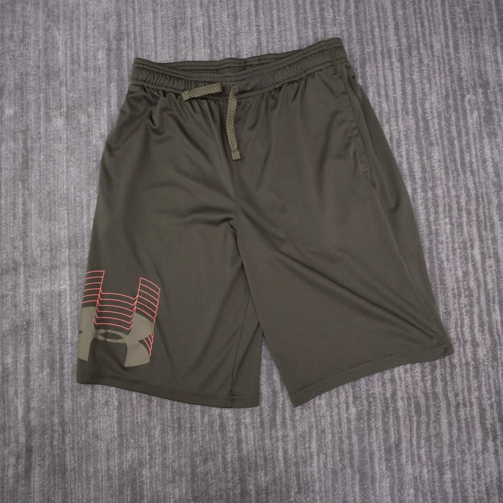 Under Armour Shorts Boys YXL Green Excellent HeatGear Graphic Athletic Loose Fit